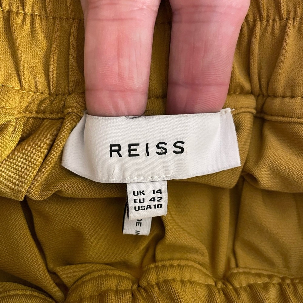 Reiss Ariella Fine Jersey Pleated Midi Skirt Mustard Size 10 Elegant Flowy - Picture 4 of 6